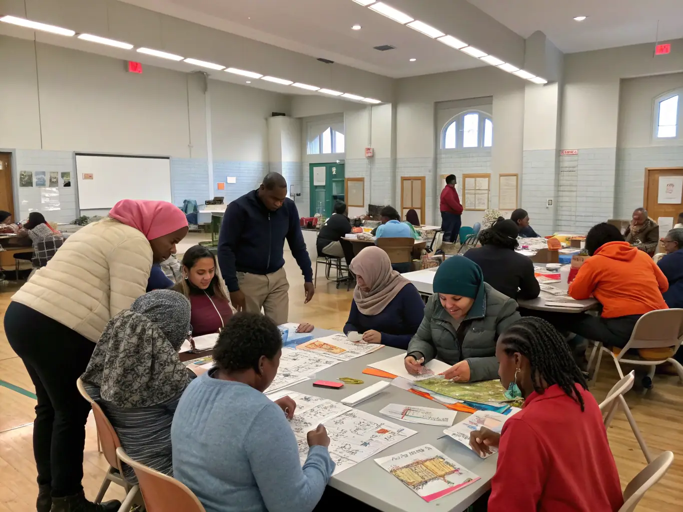 A photograph depicting a group of diverse community members actively participating in an ARSIS-led workshop, showcasing community engagement and collaboration.