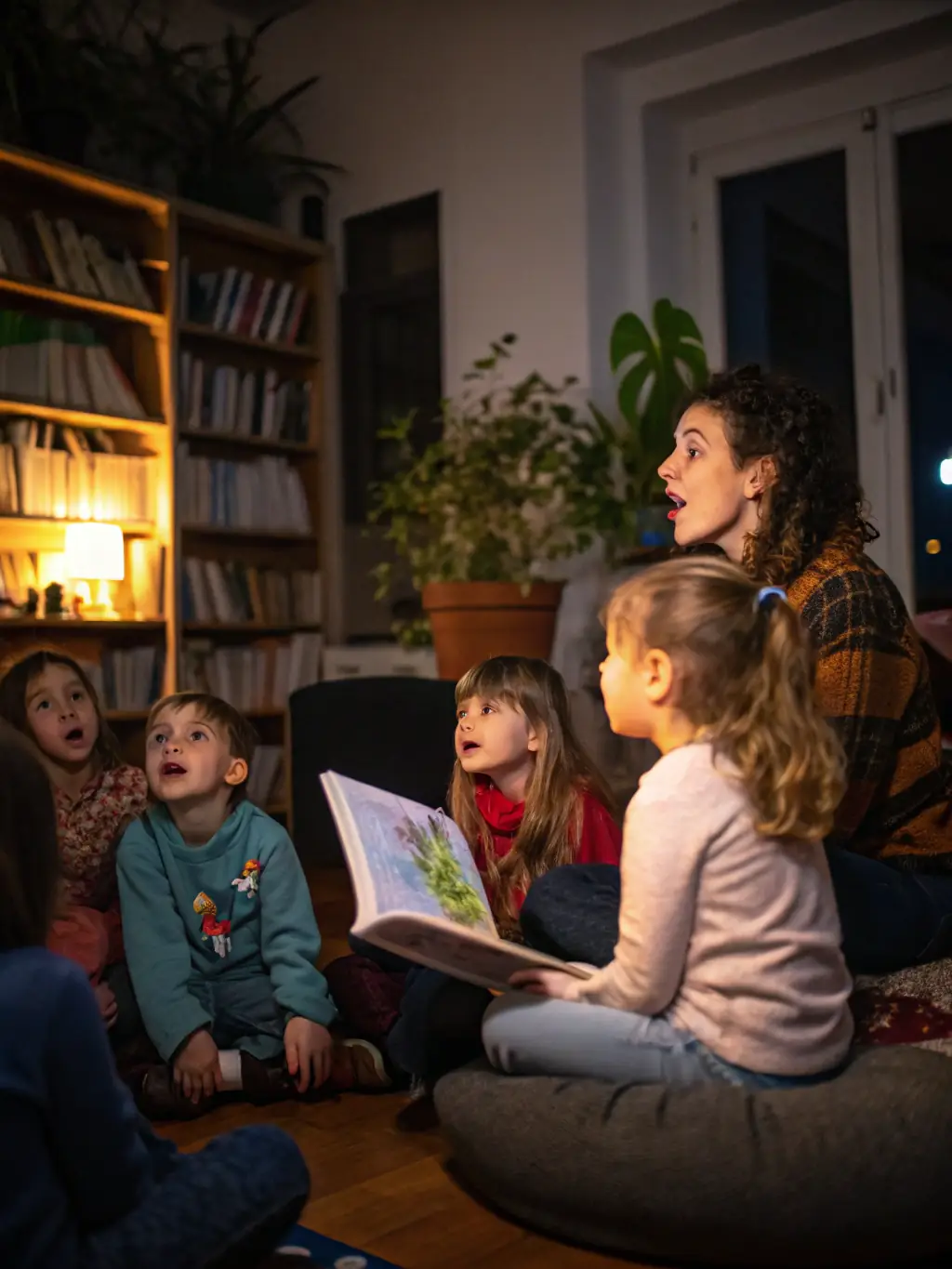 A photo of children participating in a storytelling session at ARSIS, highlighting the organization's commitment to engaging young audiences.